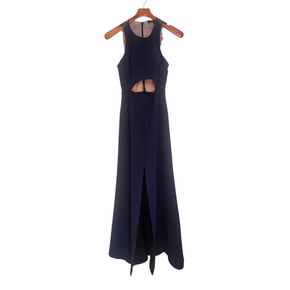 BCBG Max Azaria Navy Blue Veranna Cutout Lace-Back Elegant Gown Size 2 Tall - Picture 2 of 14